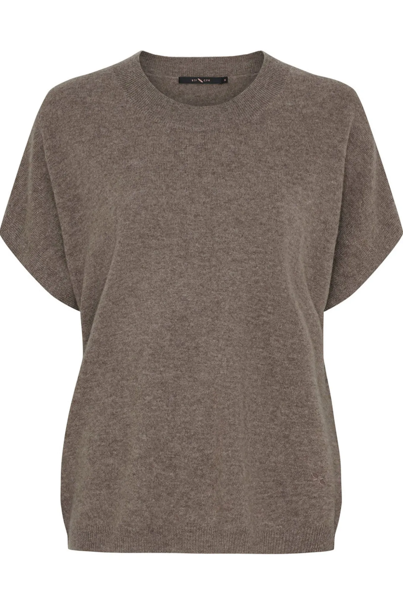 Cashmere Knit w. Short Sleeves Ash Brown Melange 500085
