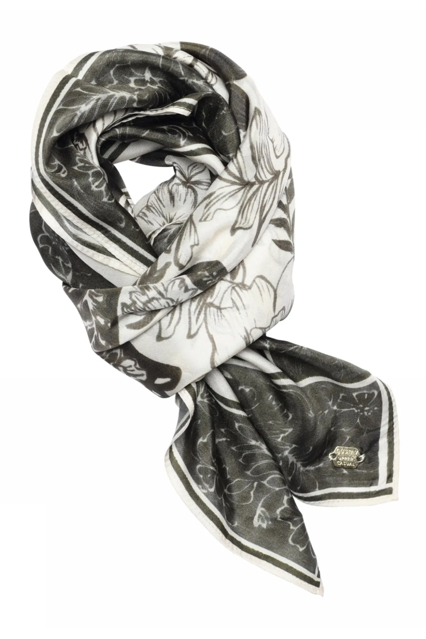 Joly, printed silk scarf 81010OffW/Olive 60803/4039