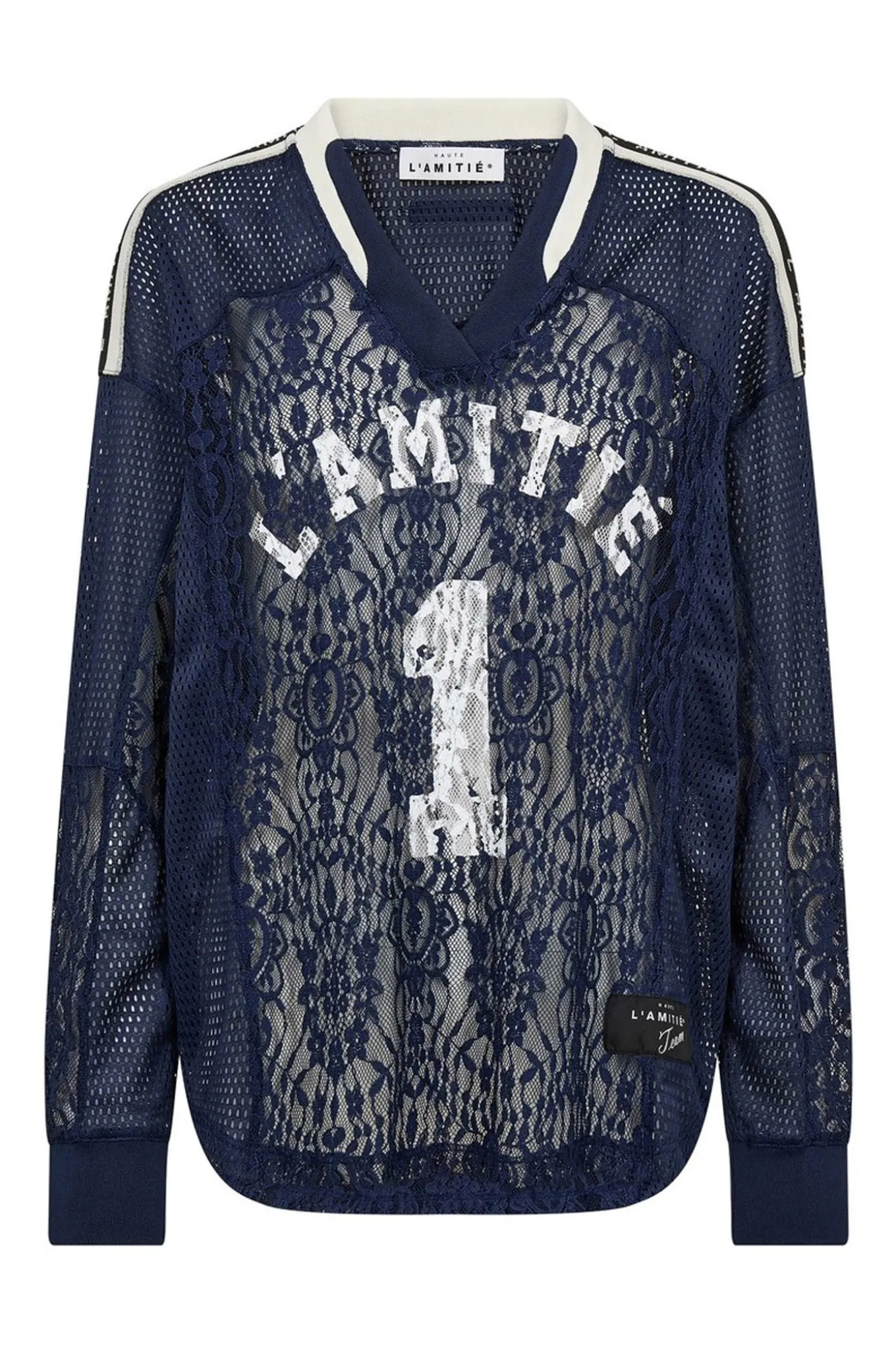 Lace Football V Blouse Navy HL10468