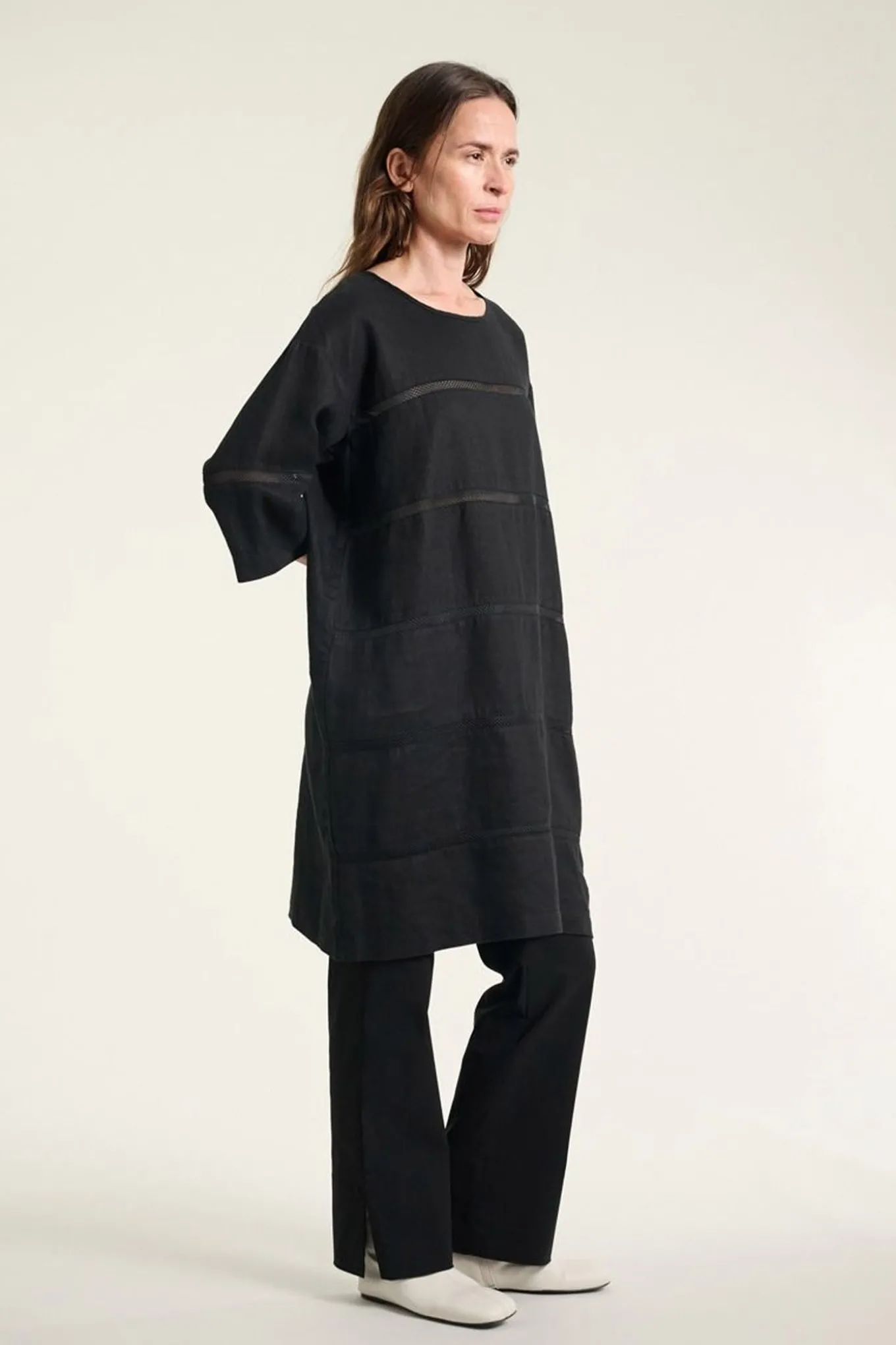 Lazy linen kjole med paneler Black 26121415559