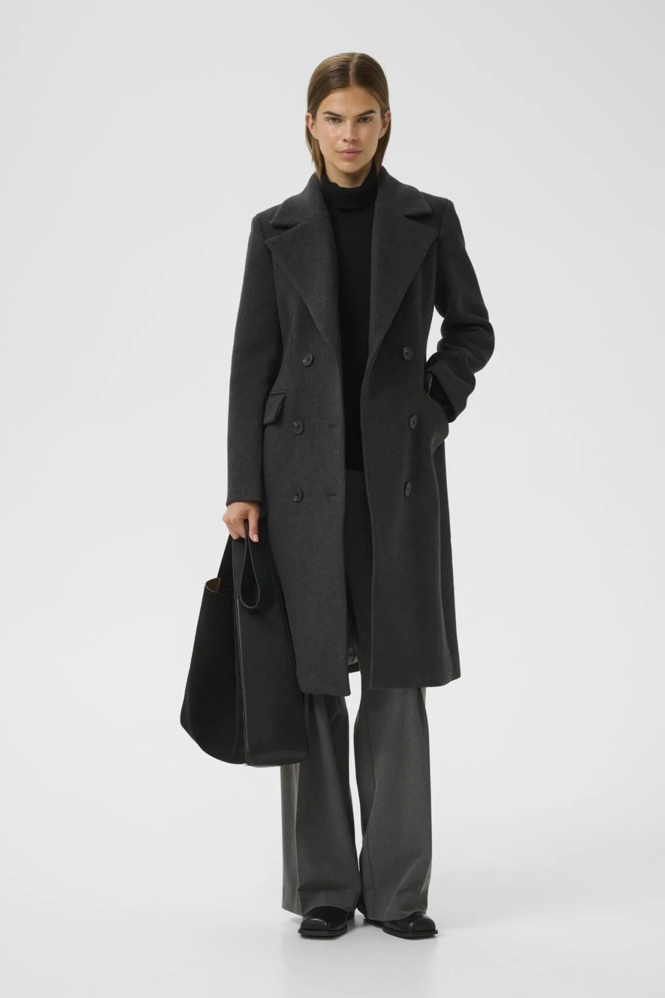 ThoraIW Lapel Coat R Dark grey melange 30110808